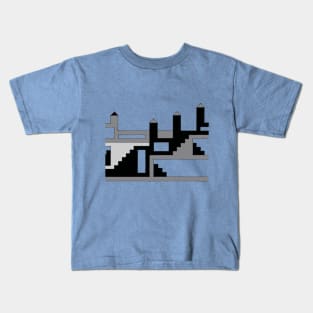 Simple Castle in Black and White on Blue Kids T-Shirt